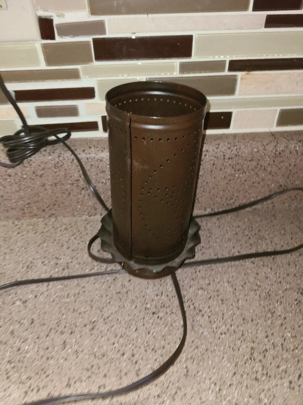 Tin Punched Star Design Night Light dark Brown Free Standing 7